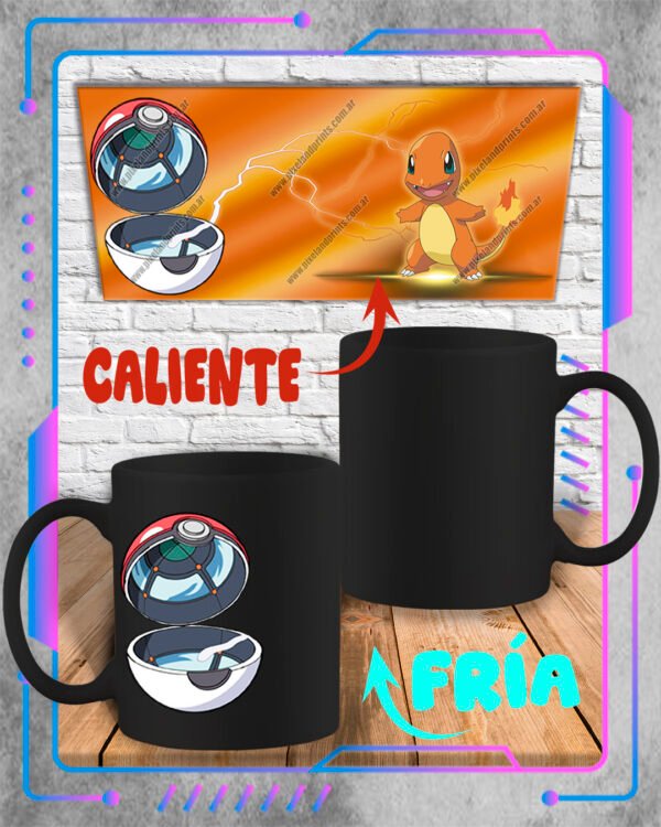 Taza Pokeball, Charmander Taza Mágica 3D Pokemon, Charmander