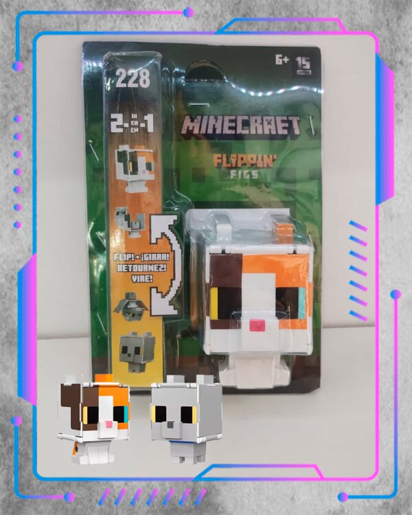 Minecraft, Gatito Figuras Minecraft Flippin' Figs 2 En 1, Gatito